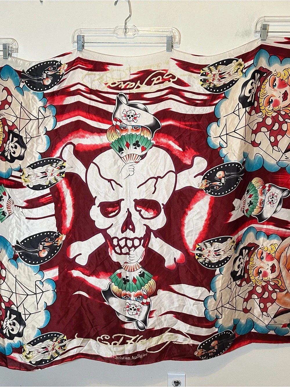 Ed Hardy Pirate Skull Pin Up Oversized Fringe Scarf Wrap 41
